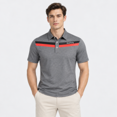 Men's Heather Gray Stripe Golf Polo
