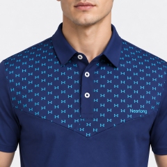 Men's navy micro print golf polo collar detail