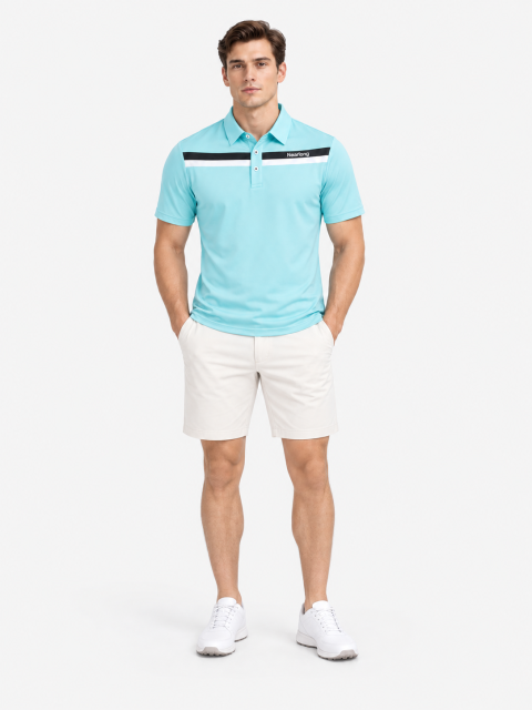 Men's contrast stripe golf polo front view