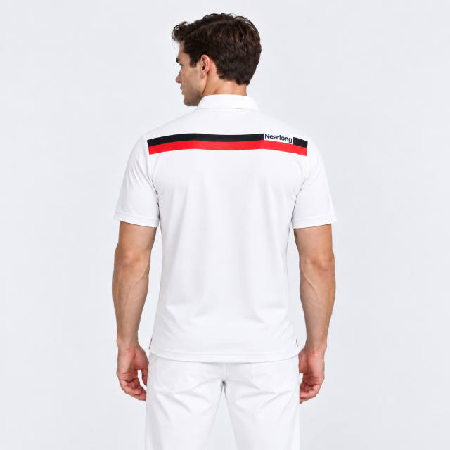 Men's contrast stripe golf shirt back view