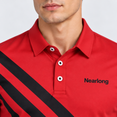 Men's diagonal stripe golf polo collar and chest detail