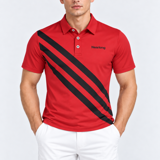 Golf shirt for men with black diagonal stripe design