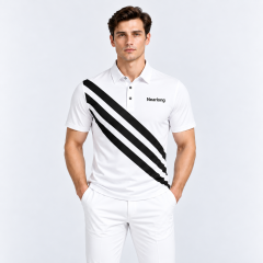 Men's white stripe golf polo shirt front view