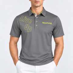 Men's gray printed golf polo shirt front view