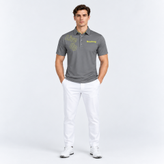 Men's gray golf polo shirt full body front view