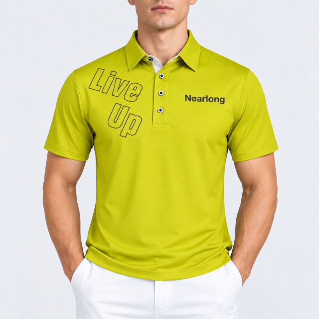 Men's lime green printed golf polo front view