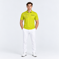 Men's lime green golf shirt full body view