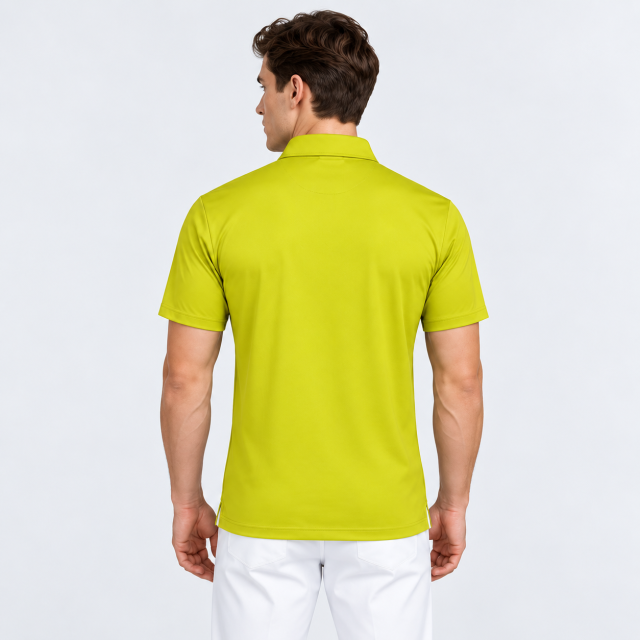 Men's bright green golf polo back view
