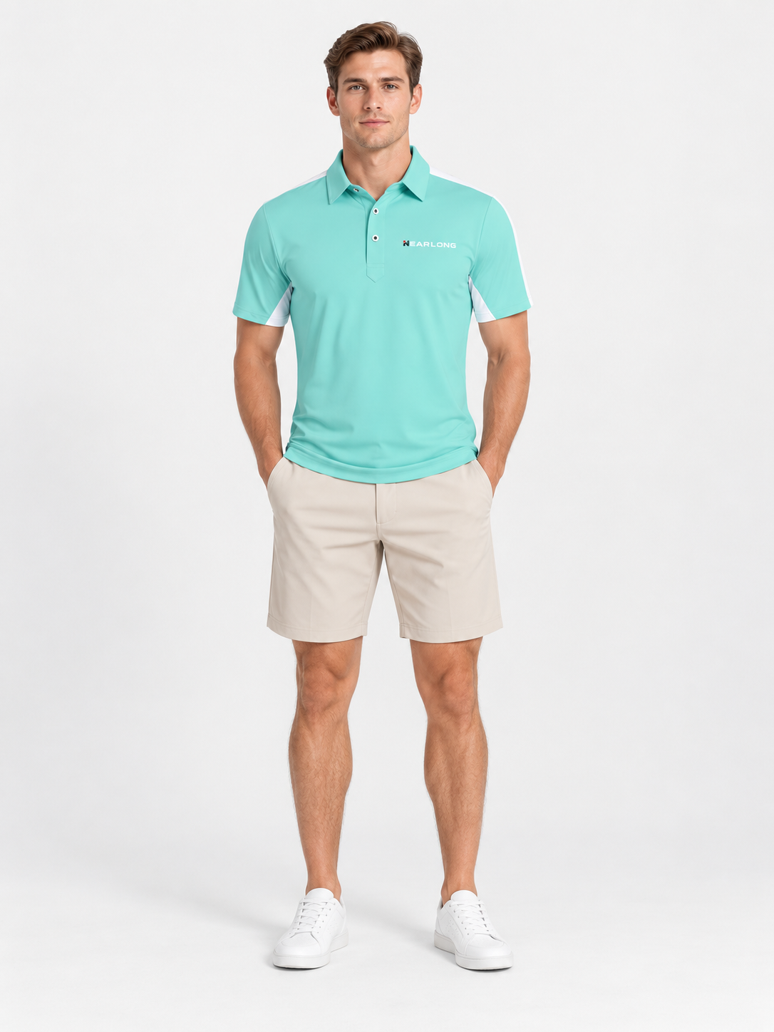 Men's mint green golf polo outfit for golf course