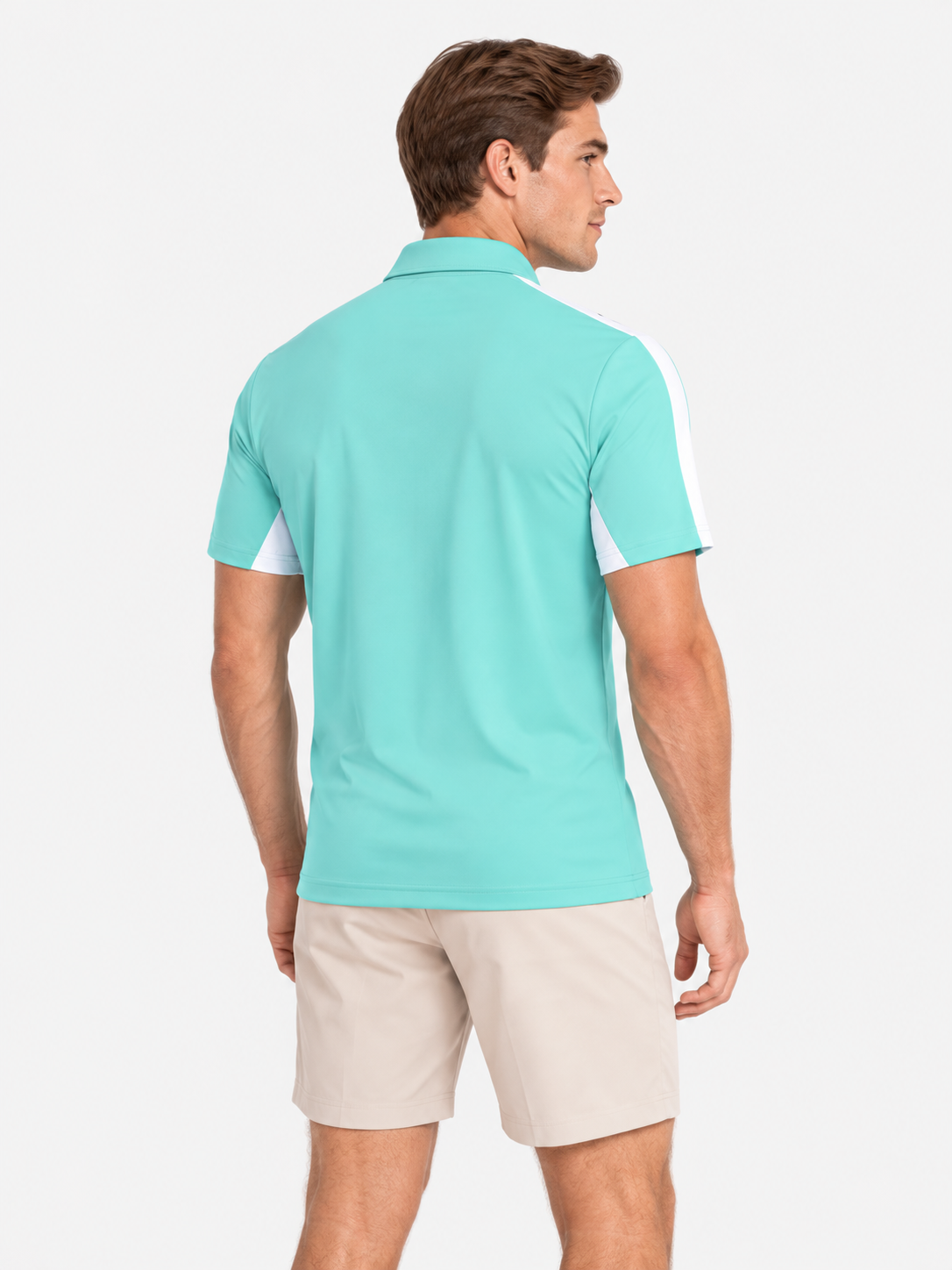 Men's mint green golf polo shirt back view
