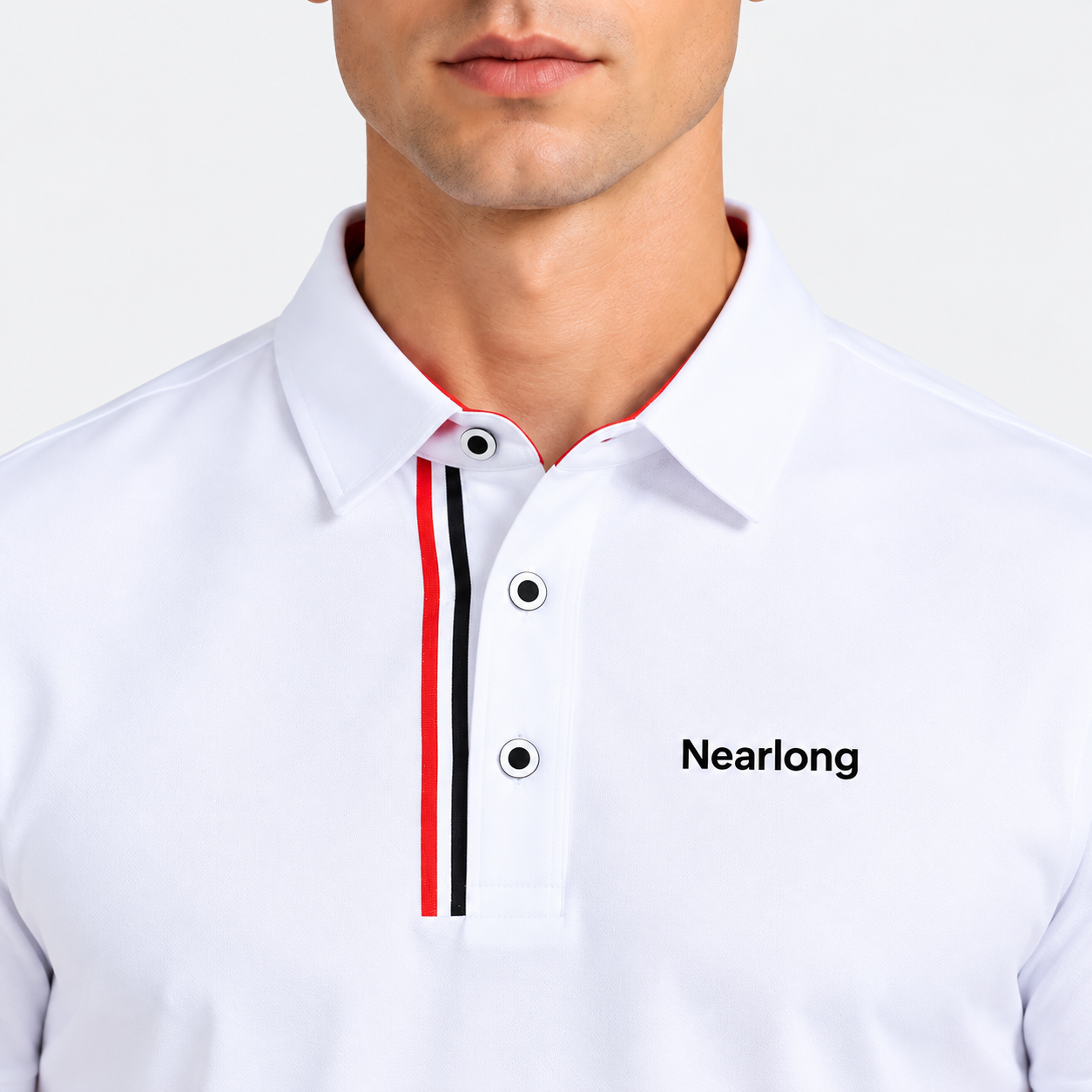 White golf polo shirt red black contrast design