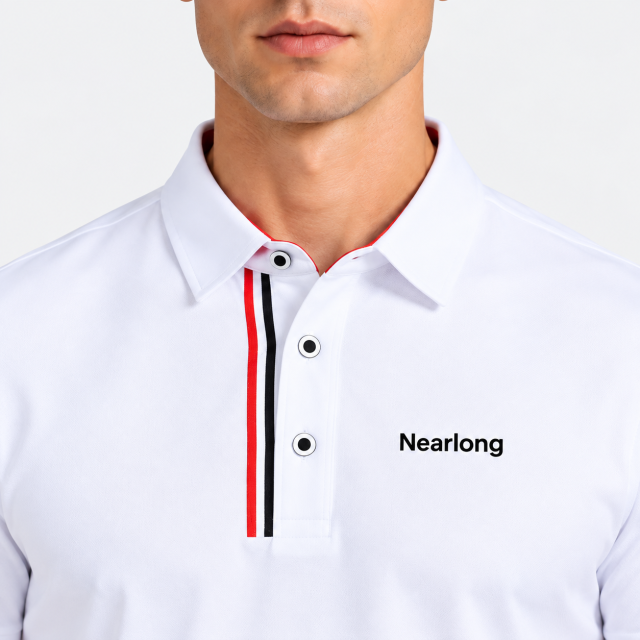 White golf polo shirt red black contrast design