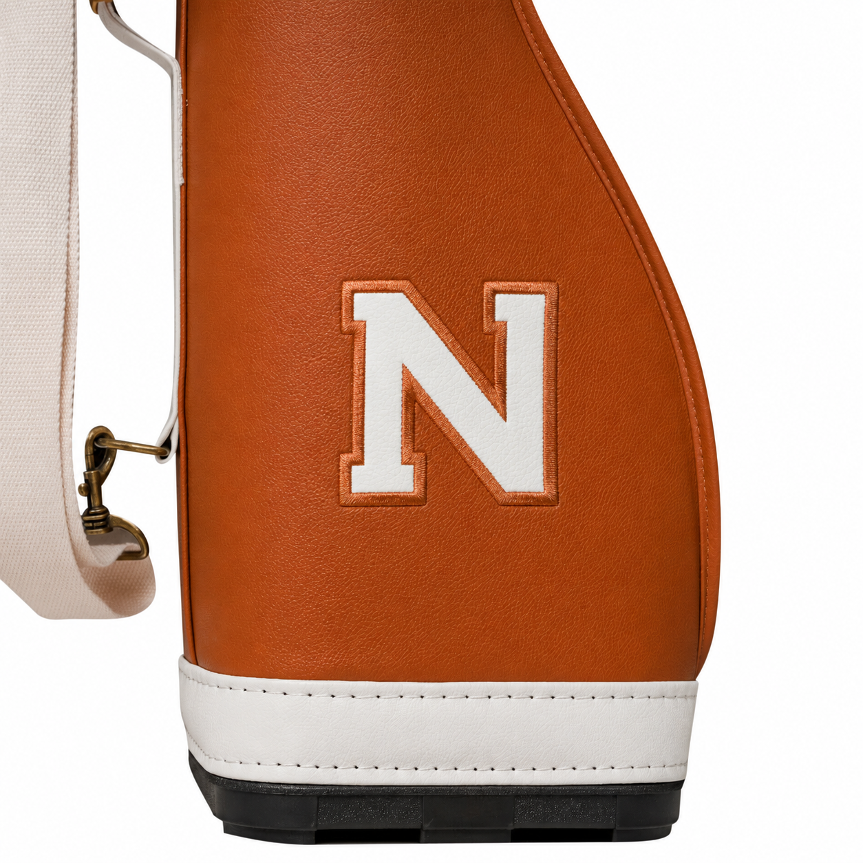 Reinforced base detail on brown Sunday golf carry bag