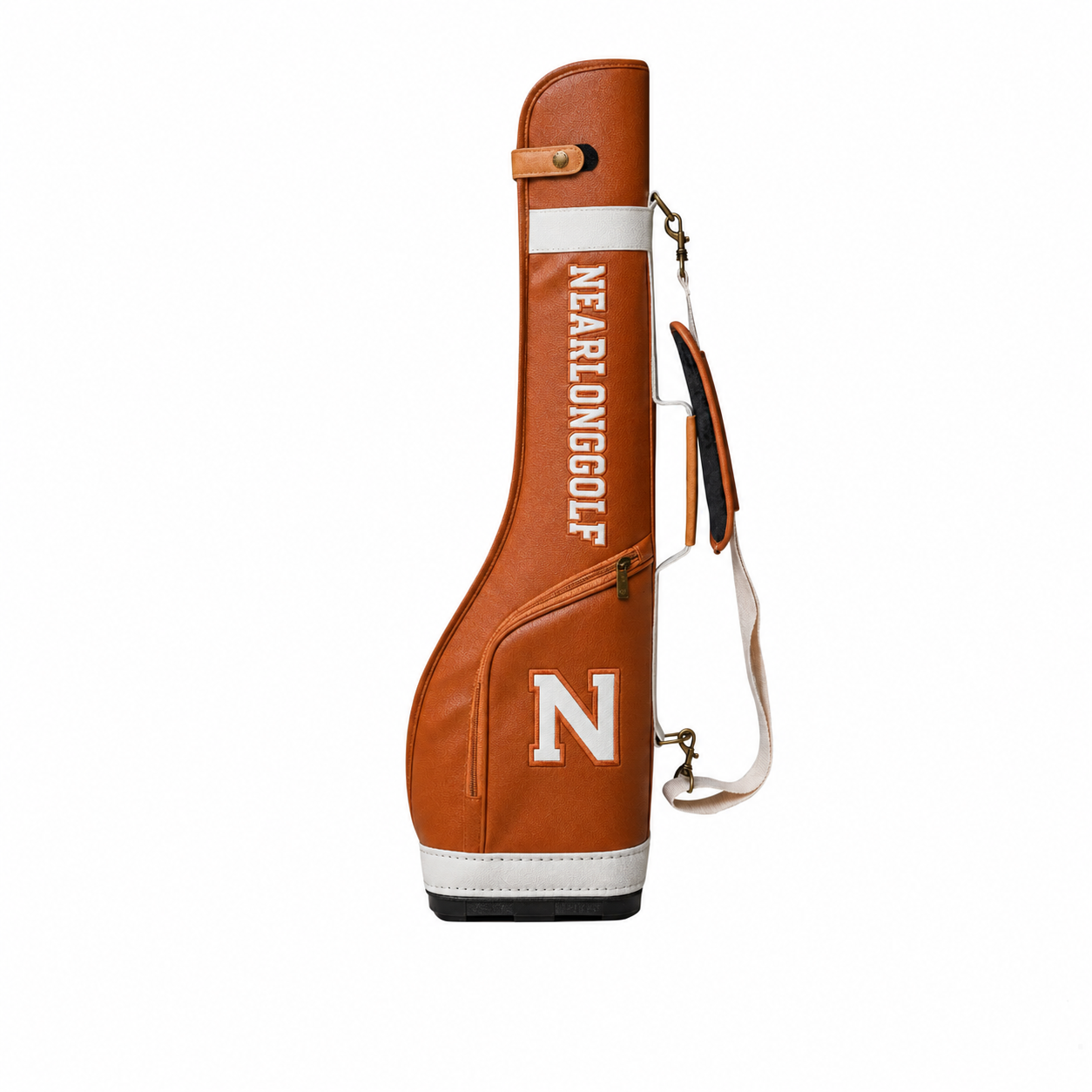 Brown custom Sunday golf carry bag with single shoulder strap