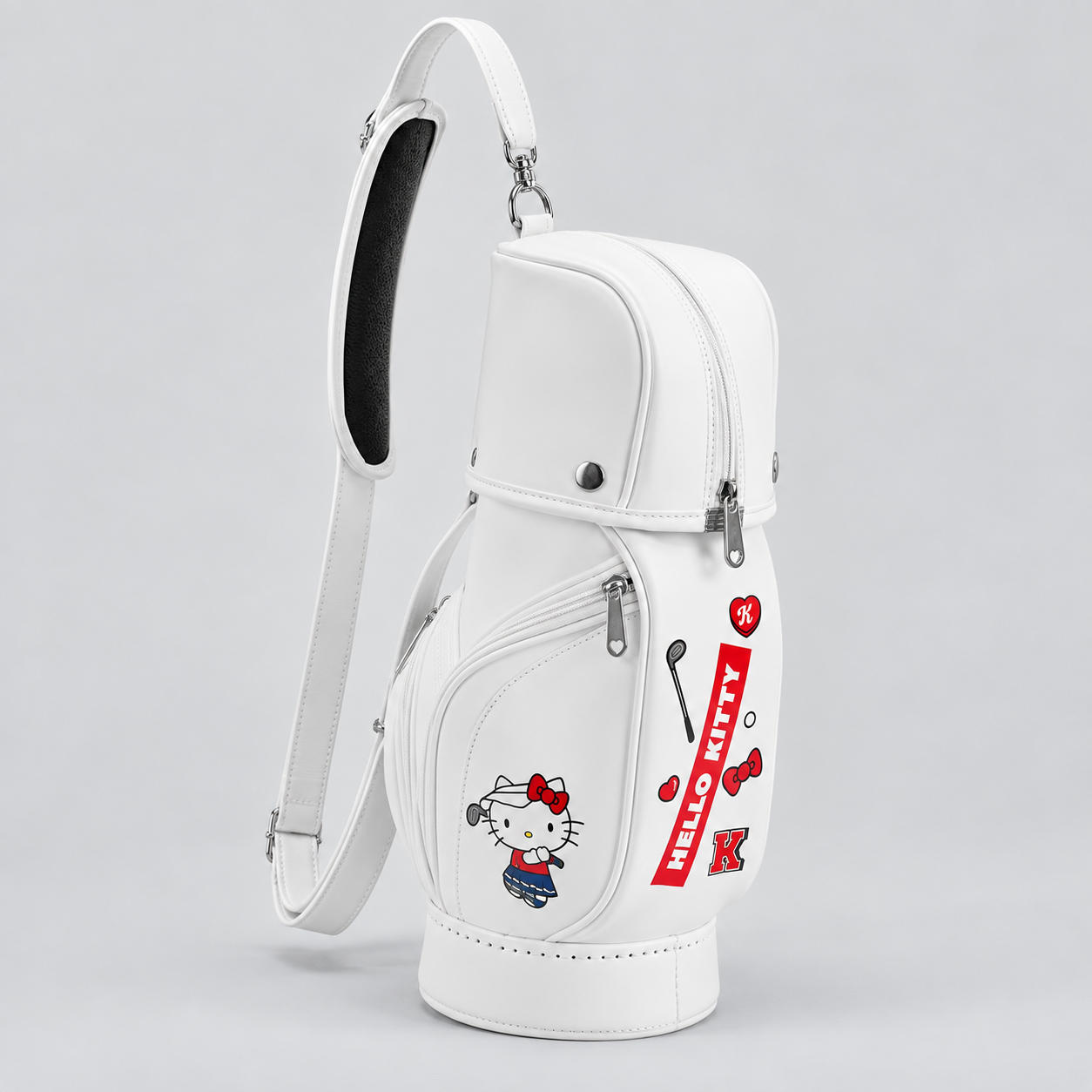 Custom women's golf carry bag with white finish and single shoulder strap