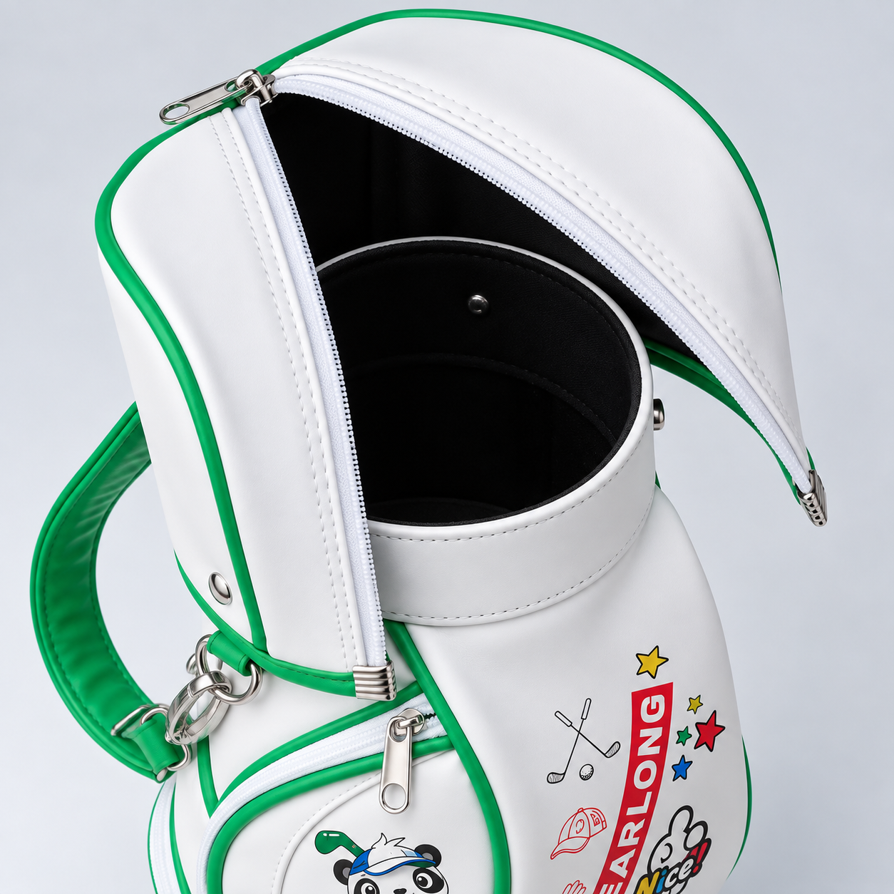 Youth golf carry bag top opening with zip cover and padded interior