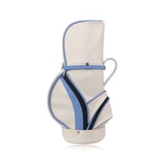 Compact golf carry bag with curved zipper pockets and contrast piping