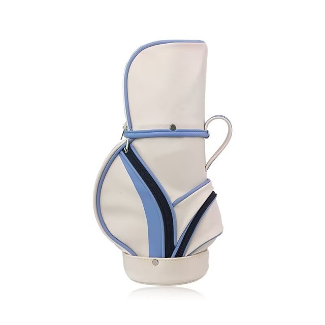 Compact golf carry bag with curved zipper pockets and contrast piping