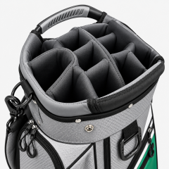 Golf bag organizer top with padded club dividers and lift handle