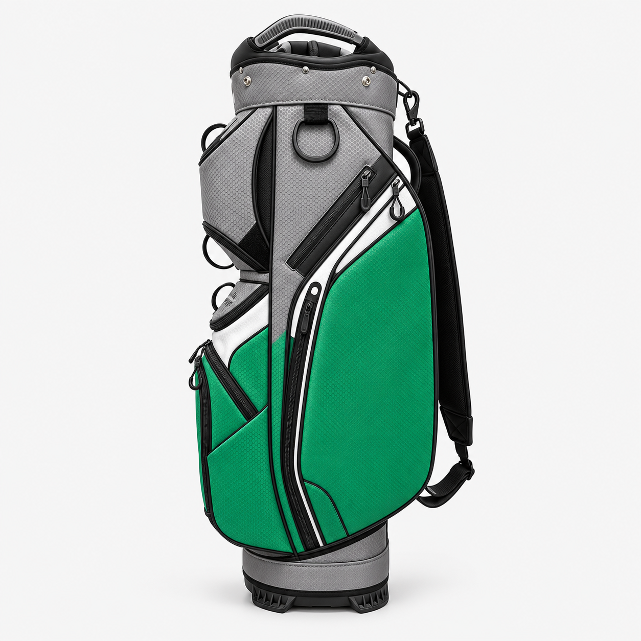 Multi-pocket golf cart bag with large zip storage and accessory loops