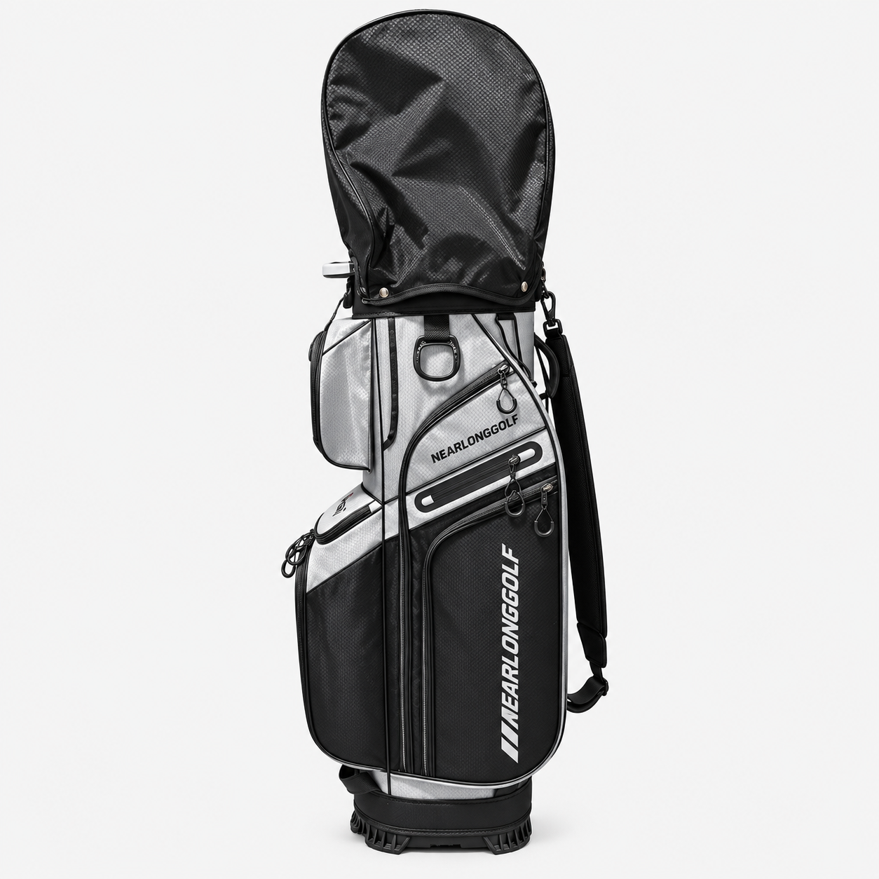 Golf cart bag with rain hood, organizer pockets and custom logo branding
