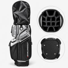 Golf bag organizer with multi-divider top and reinforced cart bag base