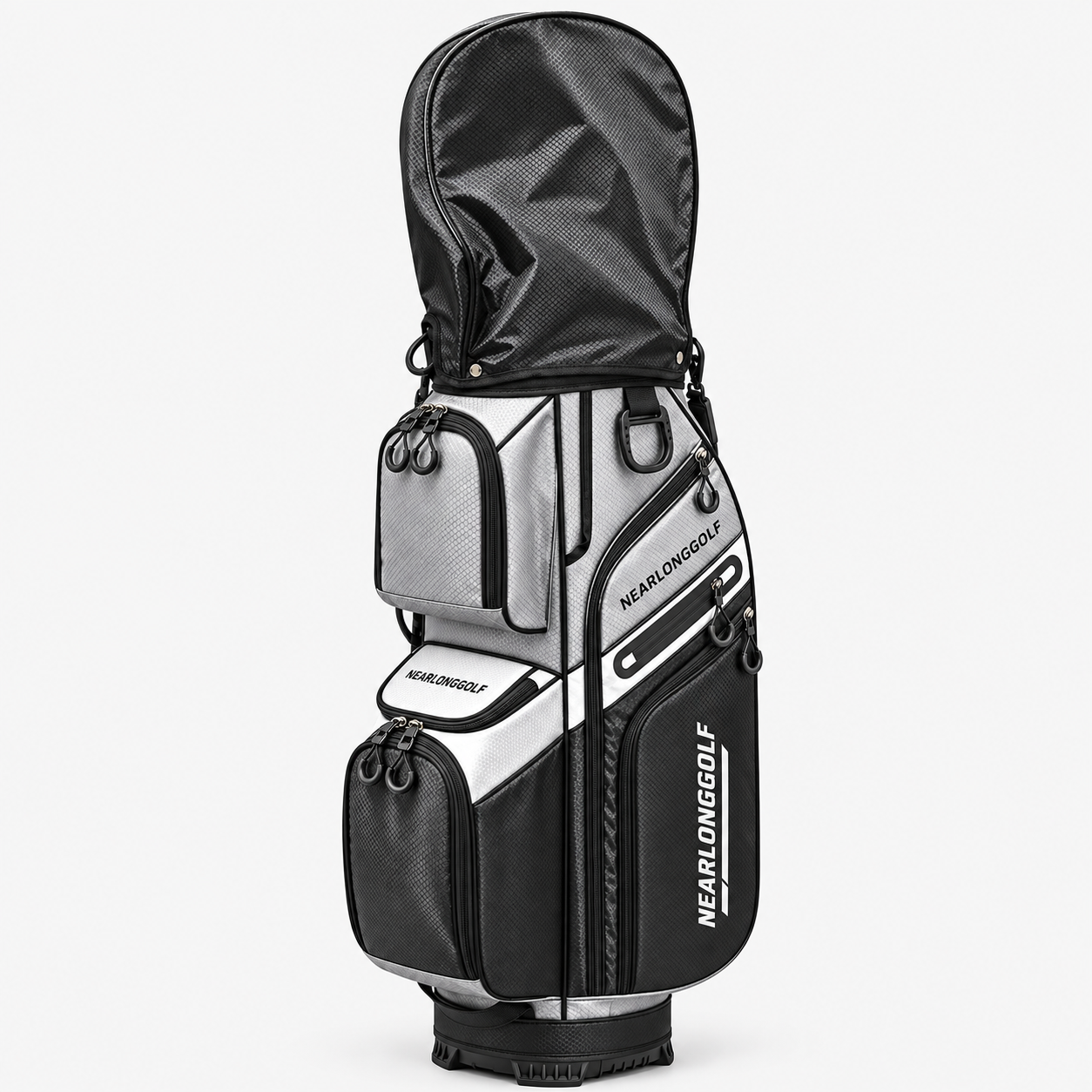 Custom golf cart bag with zippered rain cover and multiple storage pockets