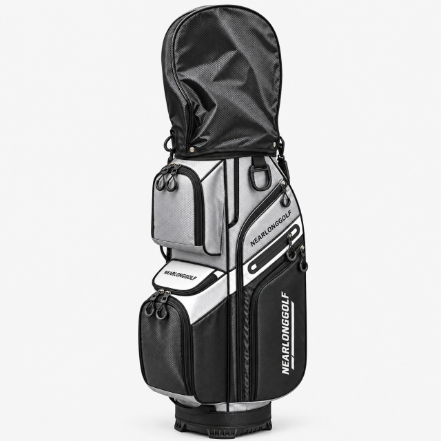 Custom golf cart bag with zippered rain cover and multiple storage pockets