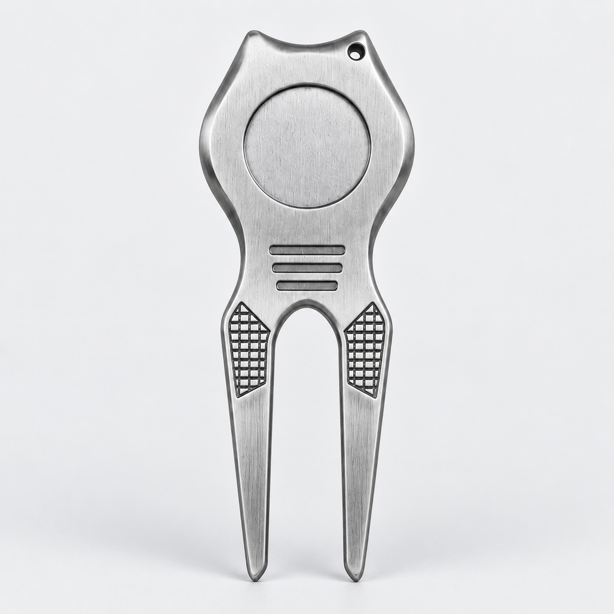 Metal golf divot tool back view for custom logo and bulk orders