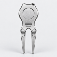Metal golf divot tool back view for custom logo and bulk orders