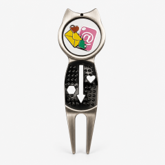 Custom golf divot repair tool with removable ball marker