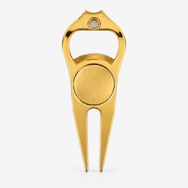 Premium metal golf divot tool back view for custom logo