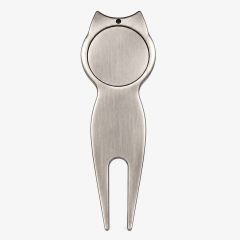 Metal golf divot tool back view for custom logo design