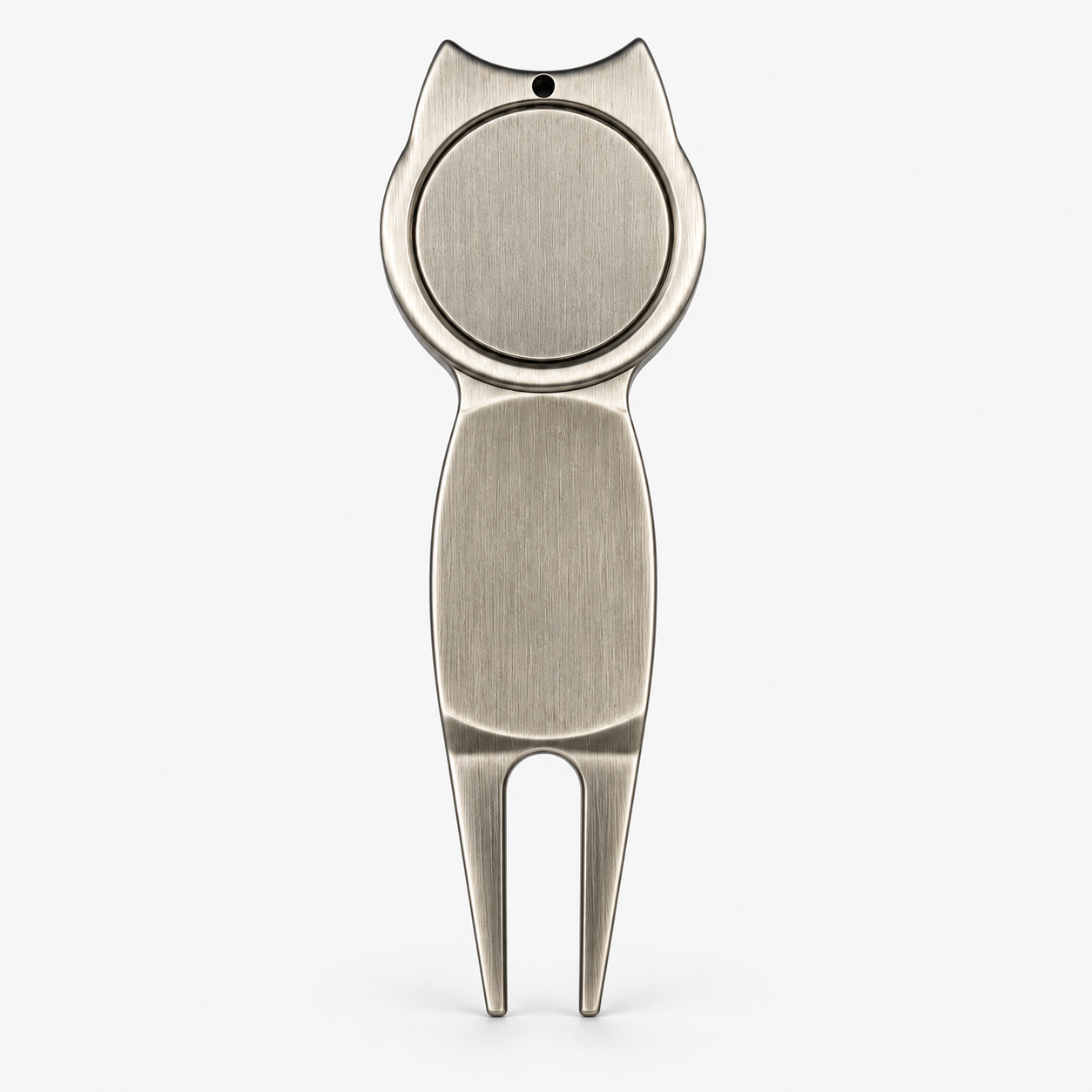 Metal golf divot repair tool back view for custom logo