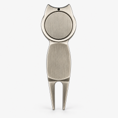 Metal golf divot repair tool back view for custom logo