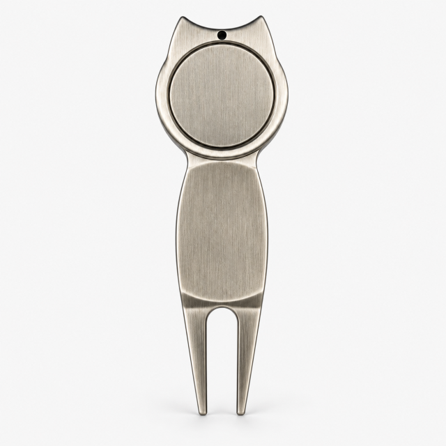 Metal golf divot repair tool back view for custom logo
