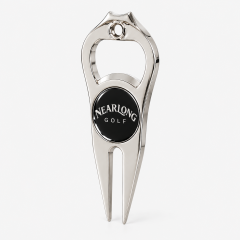 Metal golf divot multi tool with bottle opener and ball marker