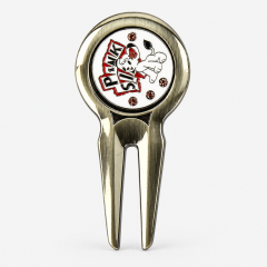 Brass golf divot tool with removable custom ball marker