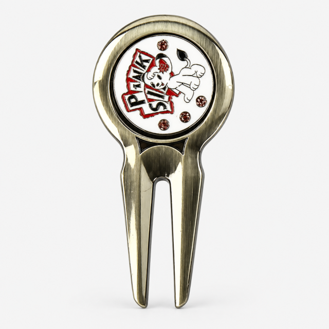 Brass golf divot tool with removable custom ball marker