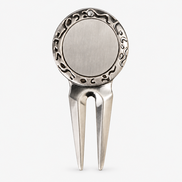 Vintage golf divot repair tool back view for custom logo
