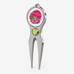 Two prong golf divot repair tool with personalized ball marker