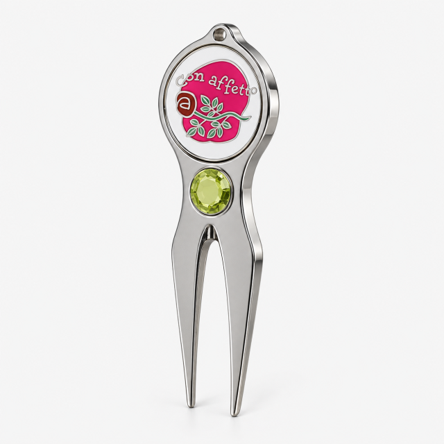 Two prong golf divot repair tool with personalized ball marker