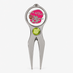 Metal golf divot tool with removable custom ball marker