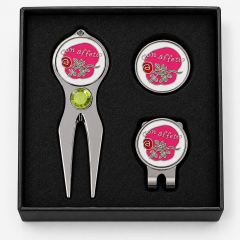 High quality golf divot tool gift set with ball marker and hat clip