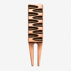 Copper-tone golf divot tool with textured grip front view