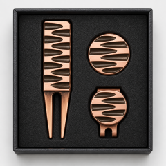 Golf divot tool and ball marker set with hat clip gift box