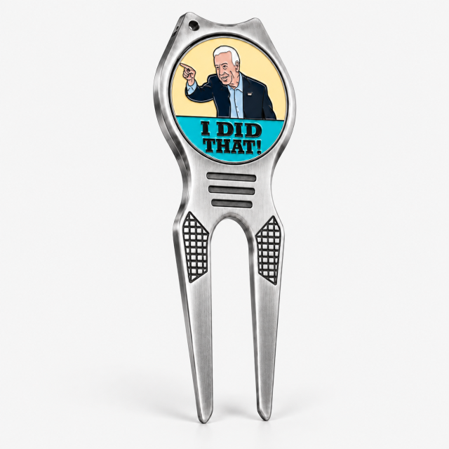 Stainless steel funny golf divot repair tool side view
