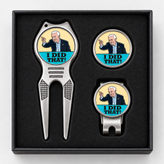 Funny golf divot tool set with ball marker and hat clip