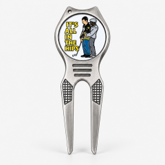 Stainless steel golf pitch fork with custom ball marker