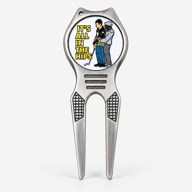 Stainless steel golf pitch fork with custom ball marker